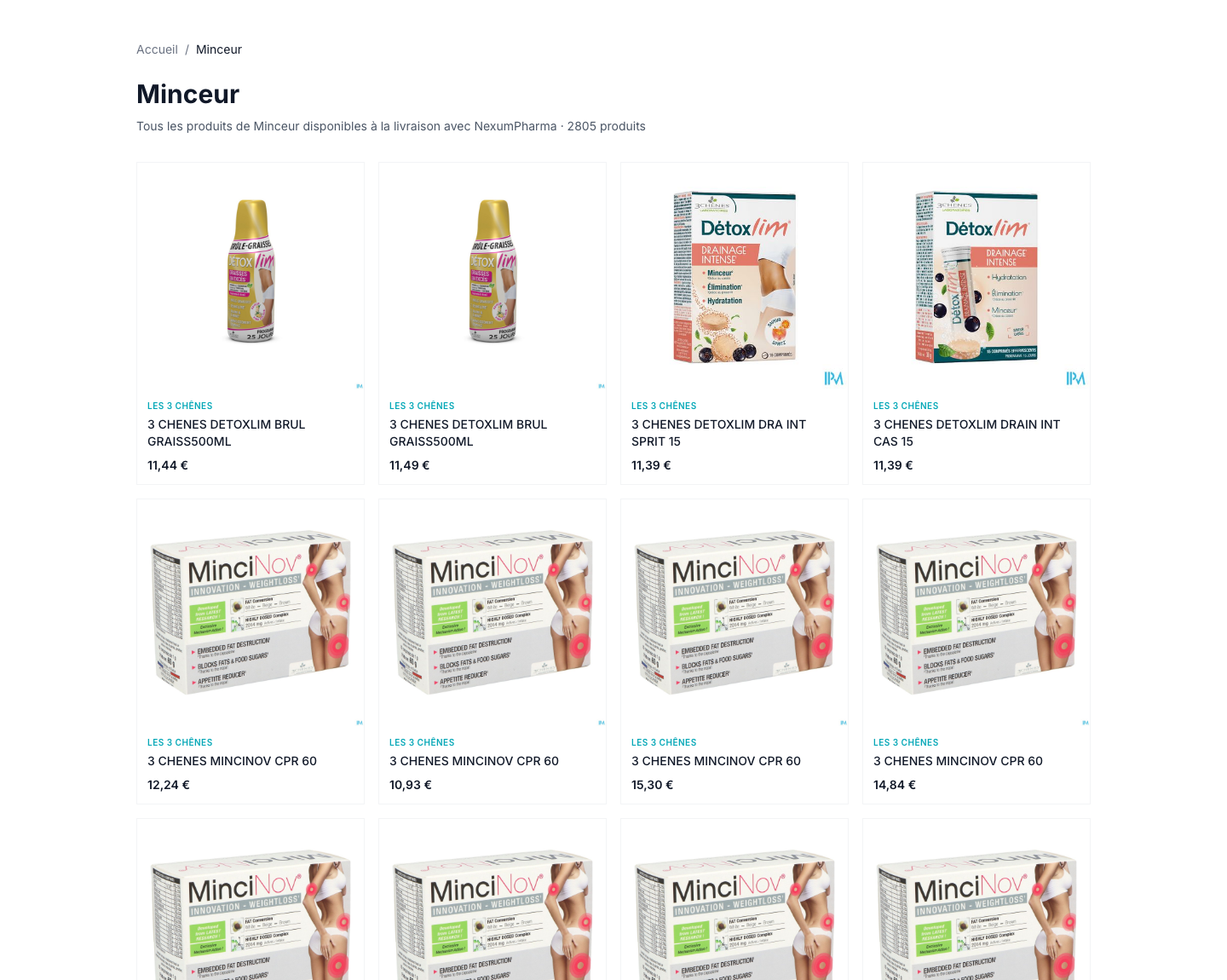 Rayon Minceur de la boutique en ligne : grille de produits avec photos et prix.