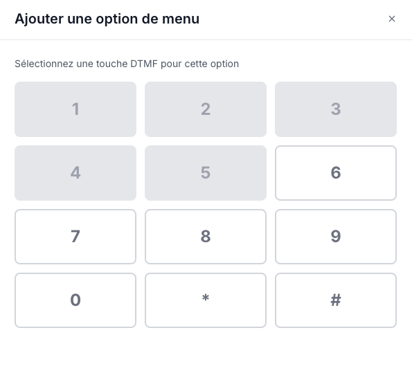 Capture de Nexum Pro : choix de la touche du téléphone pour une nouvelle option du menu